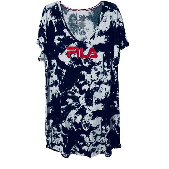 FILA SLEEPWEAR, MIDI LENGTH, WOMENS, 2X, NAVY BLUE & WHITE ABSTRACT PATTERN - Picture 1 of 9